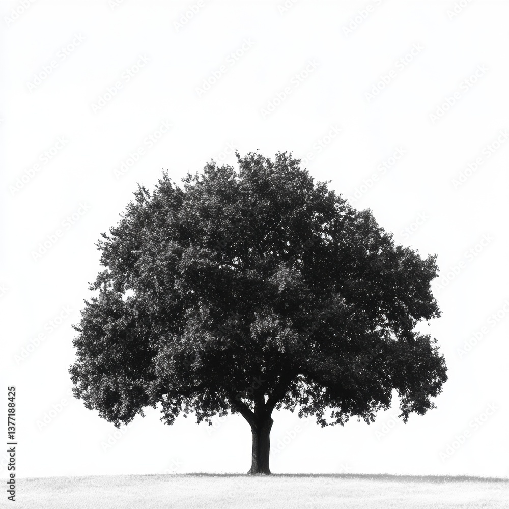 Fototapeta premium Striking silhouette of a tree with roots exposed against a white background symbolizing strength and natural beauty