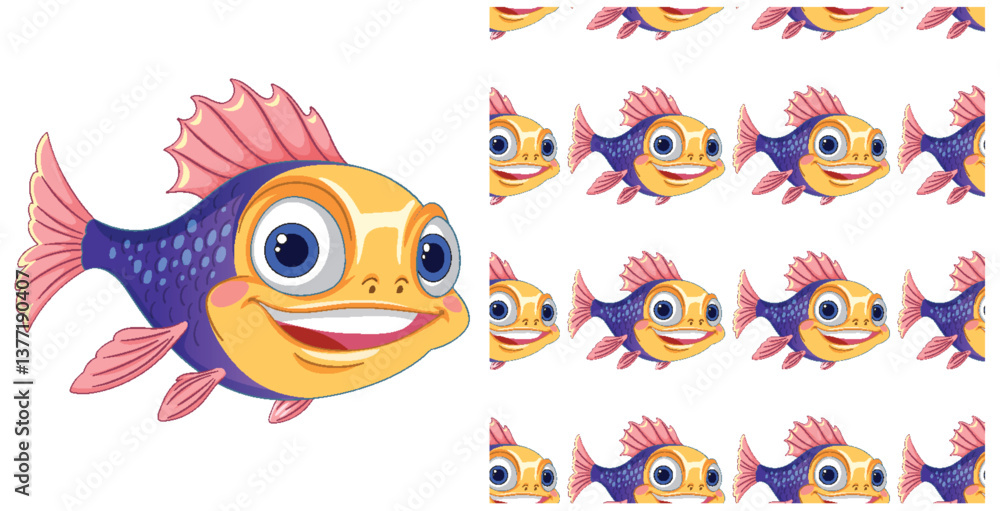 Fototapeta premium Colorful Fish Seamless Pattern Illustration