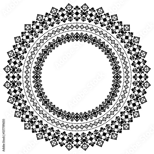 Round Wreath Black circular round ornament floral Abstract pattern Victorian Damask traditional style, illustration Vintage Design, Floral frames, Mandala, Antique, Moroccan