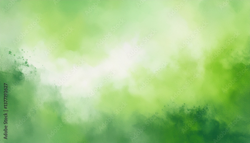 Obraz premium Watercolor background in green and white painting with cloudy distressed texture grunge border, soft fog or hazy lighting and pastel colors. Generated image