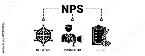 NPS banner web icon vector illustration concept for net promotor score with icons solid black color symbol background.