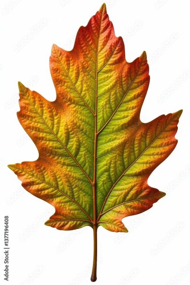 Obraz premium Large oak leaf with veins isolated on white background, foliage, closeup
