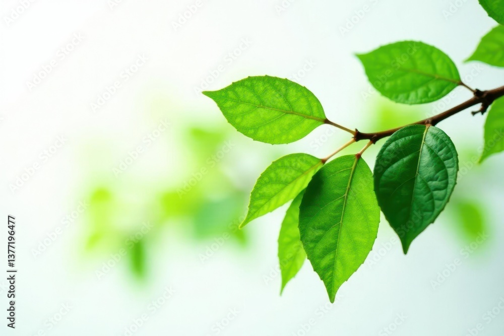 Obraz premium Leafy branch with green foliage against white, greenery, rustic, natural