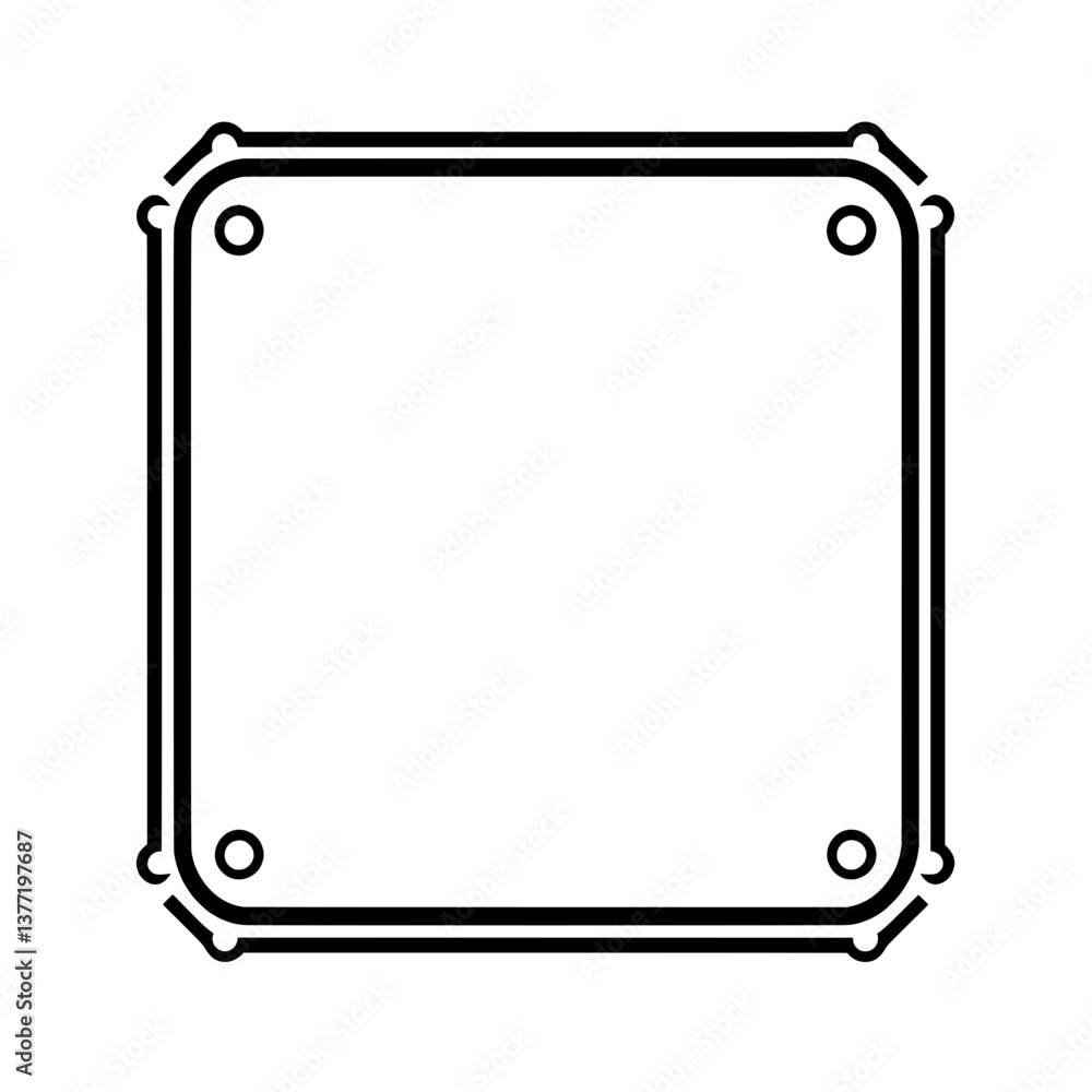 Industrial-inspired black and white square frame with small corner bolts, perfect for technical, mechanical, and structural design elements. Industrial-inspired black and white square frame with small corner bolts, perfect for technical, mechanical, and structural design elements.