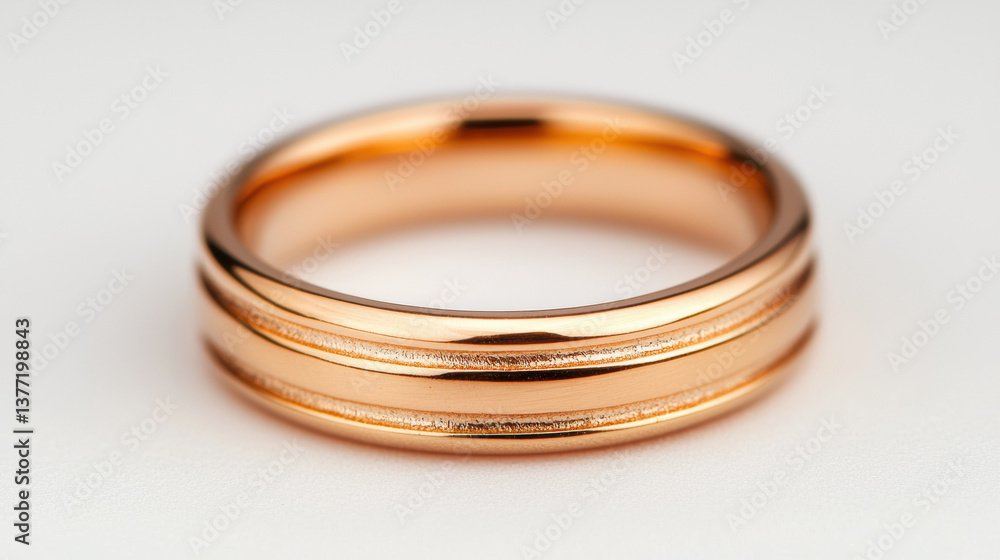 detailed close up of gold ring with polished finish, showcasing its elegant design and smooth surface. ring features two subtle grooves, adding touch of sophistication detailed close up of gold ring with polished finish, showcasing its elegant design and smooth surface. ring features two subtle grooves, adding touch of sophistication