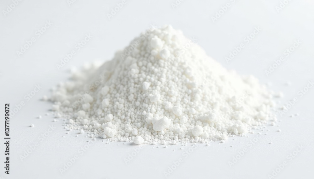 Pile of white granulated sugar on white background, white, sweet treat, glucose Pile of white granulated sugar on white background, white, sweet treat, glucose