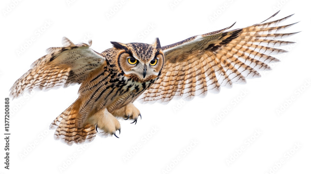 Majestic Owl in Flight with Outstretched Wings and Striking Eyes Majestic Owl in Flight with Outstretched Wings and Striking Eyes