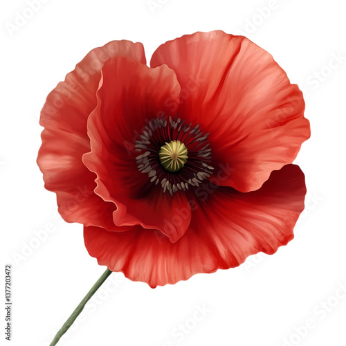 Red poppy isolated on a transparent background