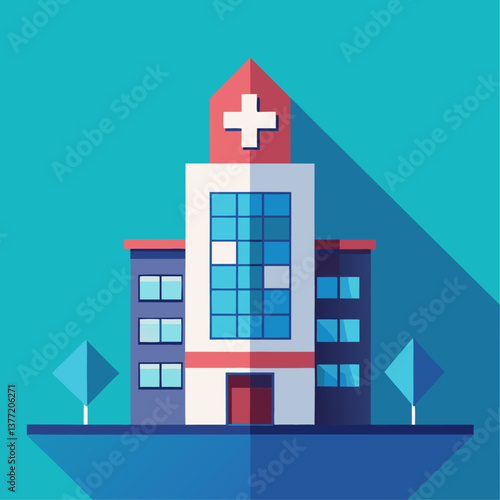 Hospital building, medical icon. Healthcare, hospital and medical diagnostics. Urgency and emergency services. Car and helicopter. hospital-building-with-a-healthcare-cross-symbol. 