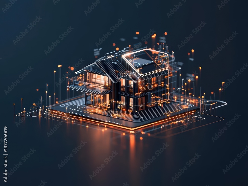 Fototapeta premium Abstract geometric visualization of encrypted smart home data flow