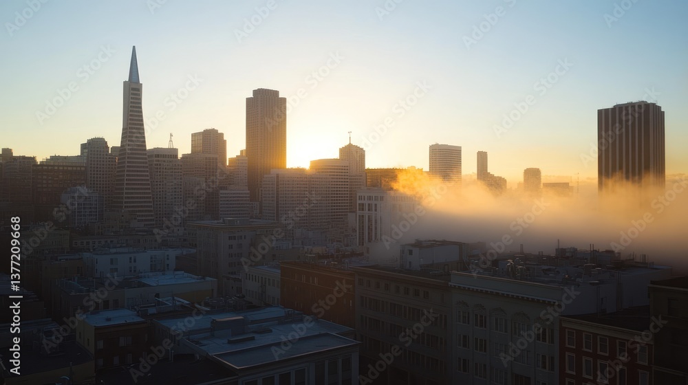 Fototapeta premium San Francisco Skyline Sunrise Fog
