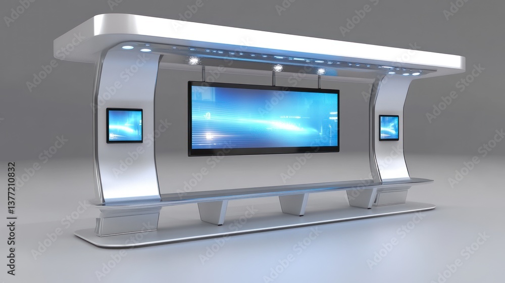 Futuristic bus shelter with digital screens Futuristic bus shelter with digital screens