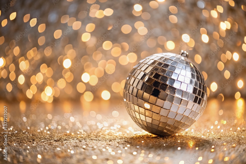 Obraz premium Festive Disco Ball Double Exposure: Beige & Silver Holiday Background