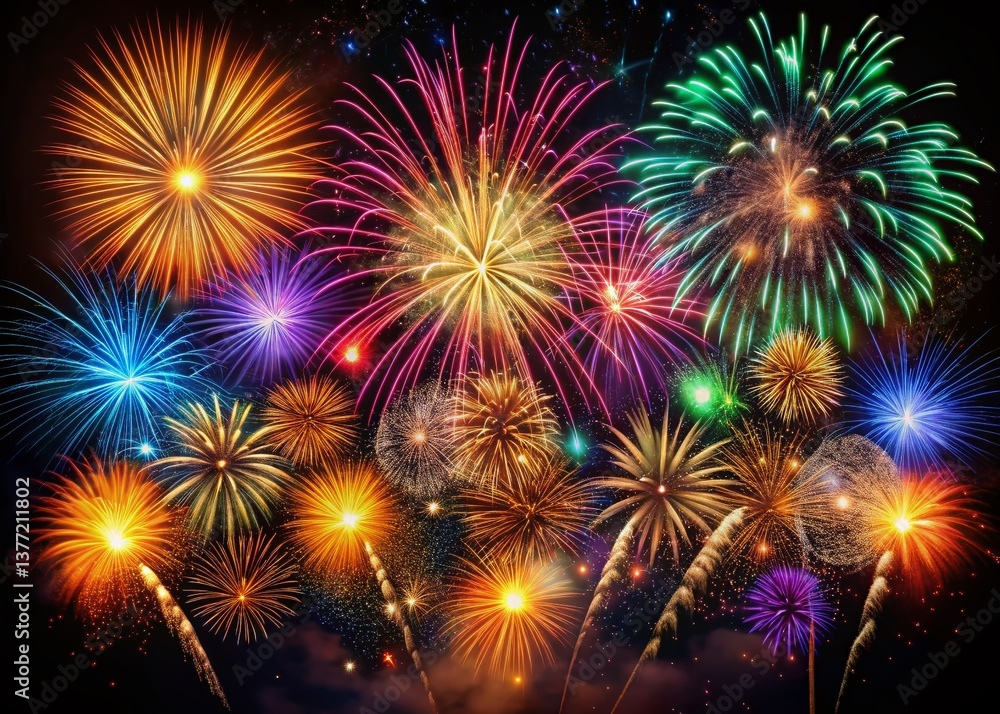 Festive Fireworks Night Sky: Vibrant Celebration Display Festive Fireworks Night Sky: Vibrant Celebration Display