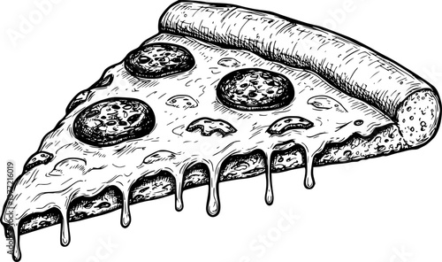 pizza slice engraving black and white outline
