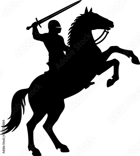 knight spear riding horse engraving black and white outline
