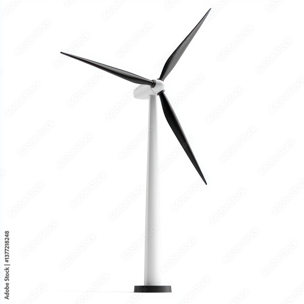 3D Render of Minimalistic Wind Turbine with Black Blades on White Background for Clean Energy and Sustainability Themes 3D Render of Minimalistic Wind Turbine with Black Blades on White Background for Clean Energy and Sustainability Themes