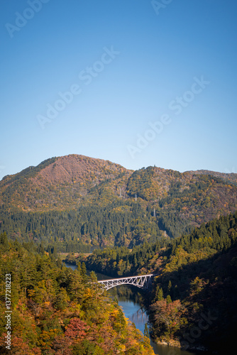 Wallpaper Mural Fukushima, JAPAN - Nov 10, 2024: Daichi Tagamigawa Bridge view from First Tadami River Bridge Torontodigital.ca