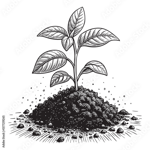 soil plant woodcut engraving vector illustration