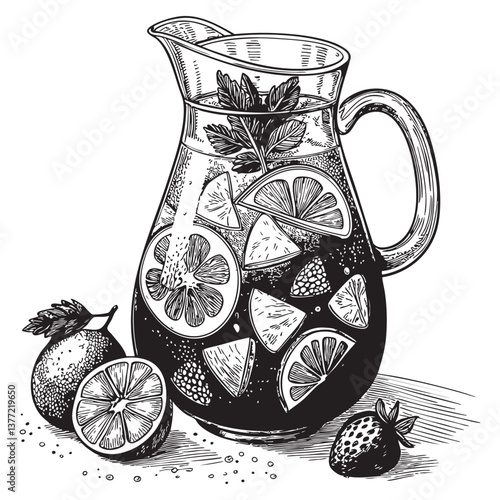 sangria woodcut engraving vector illustration