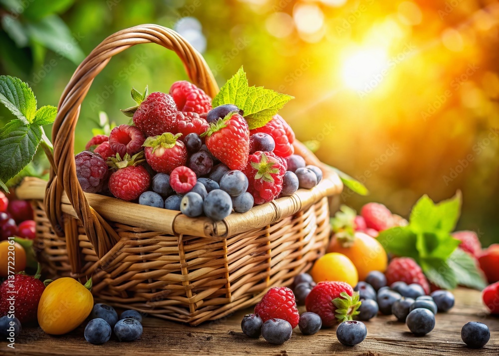 Fresh Summer Berries in Rustic Basket - Abundant Harvest Fresh Summer Berries in Rustic Basket - Abundant Harvest