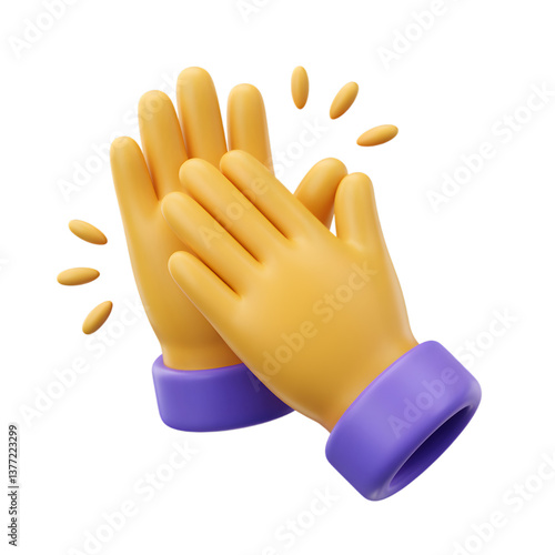 Digital Applause: 3D rendered illustration of two hands, clasped together in a gesture of applause, symbolizing appreciation, recognition, and positivity.