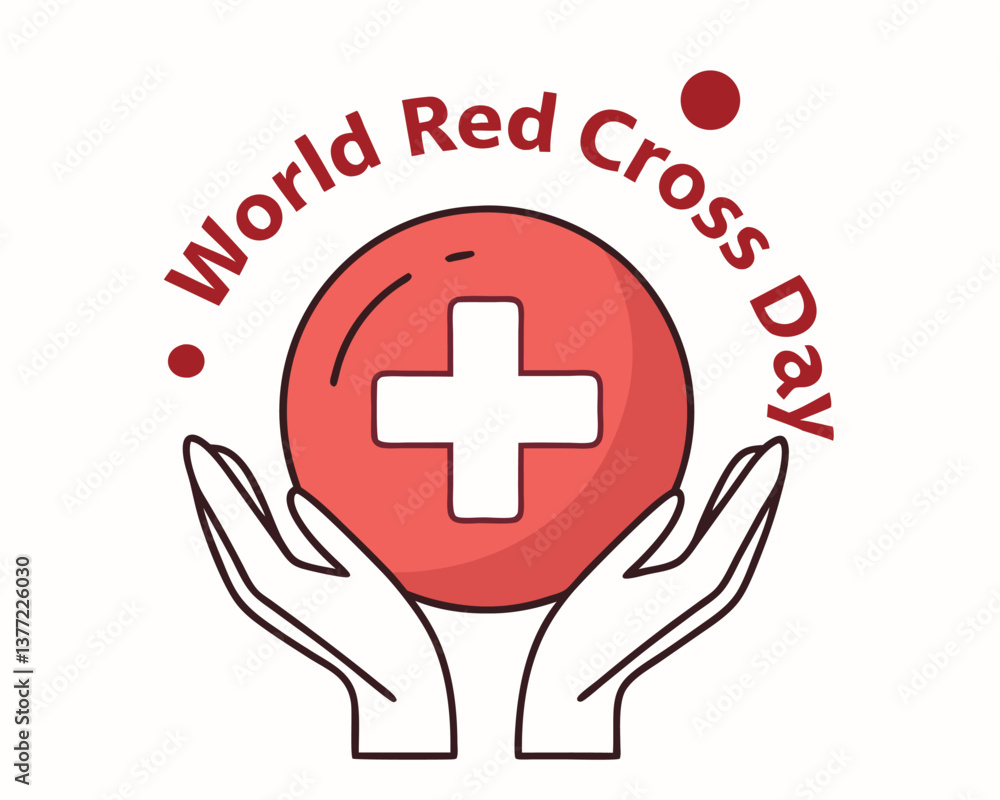 Obraz premium World Red Cross Day: Hands Holding Red Cross Symbol Illustration.