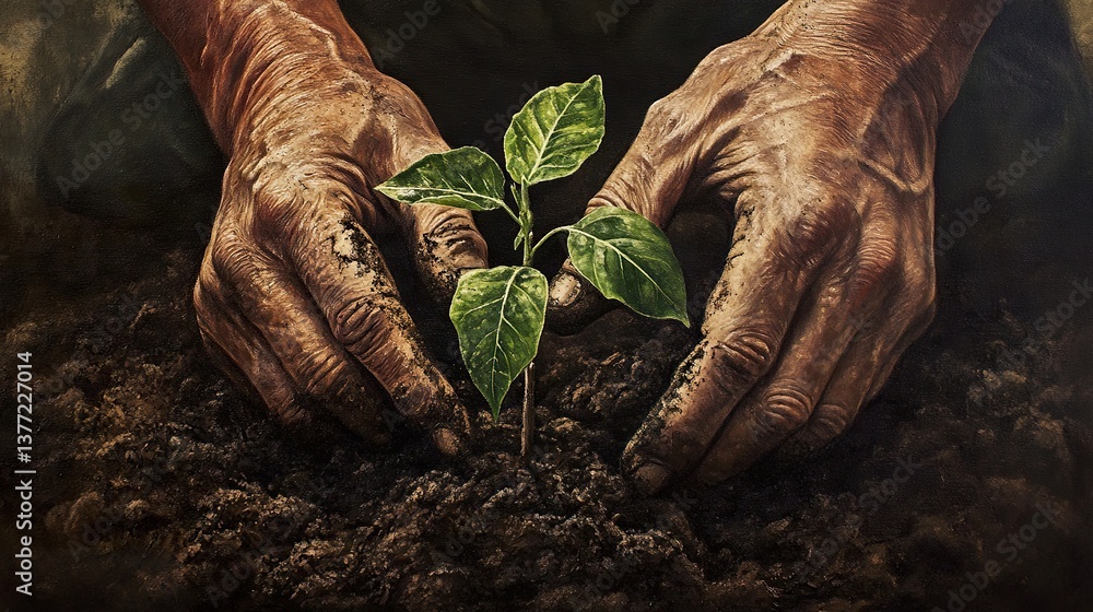 Careful hands nurturing a new plant for future environmental sustainability Careful hands nurturing a new plant for future environmental sustainability