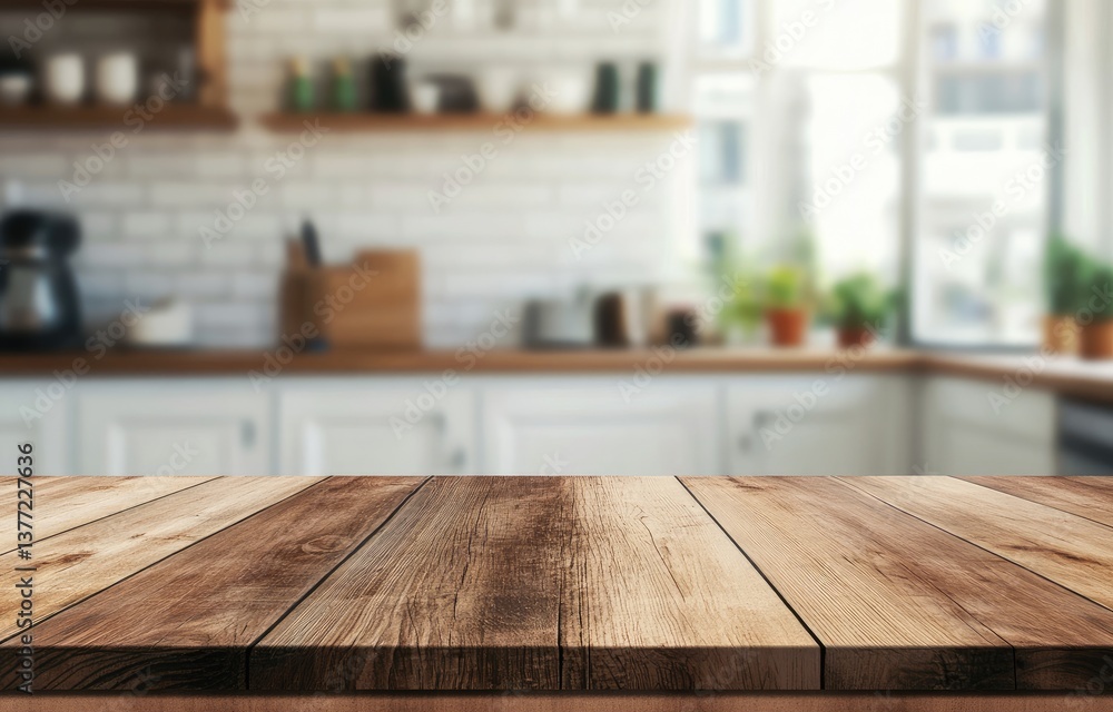 Wooden kitchen table top, blurred background (5) Wooden kitchen table top, blurred background (5)