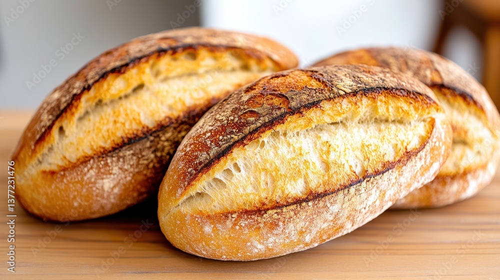 Artisan Breads on Rustic Table Evoking Warmth and Comfort in Kitchen Artisan Breads on Rustic Table Evoking Warmth and Comfort in Kitchen