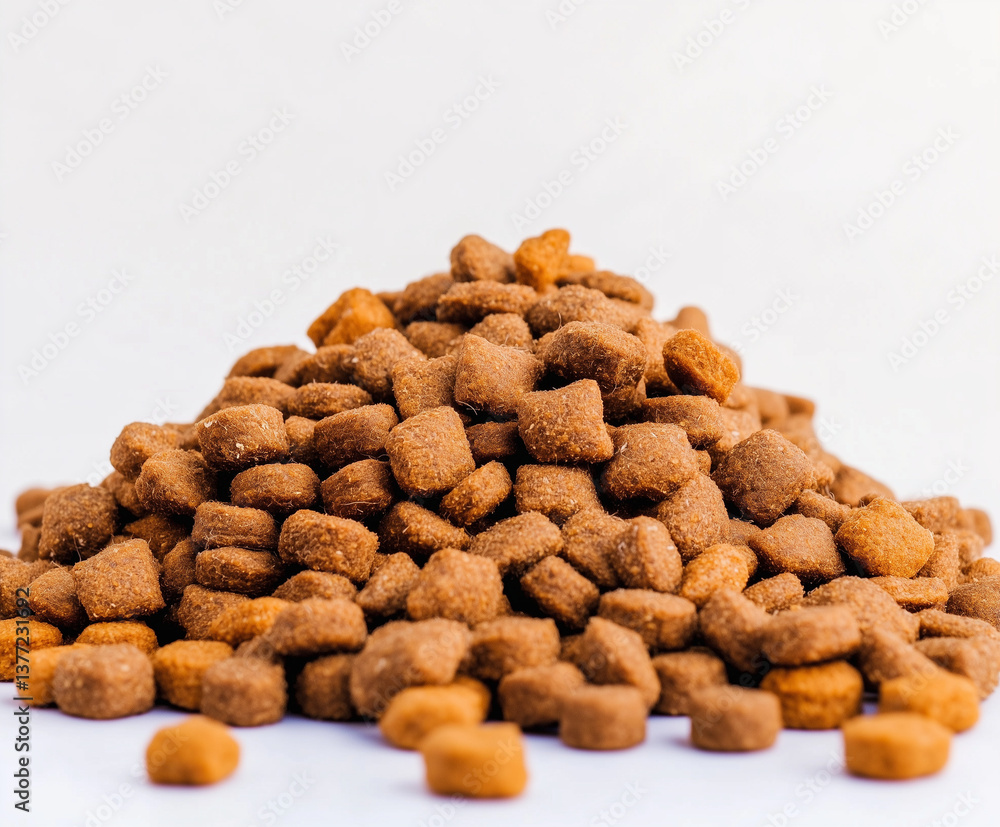 Real cat food, side view, cat food piled up Real cat food, side view, cat food piled up