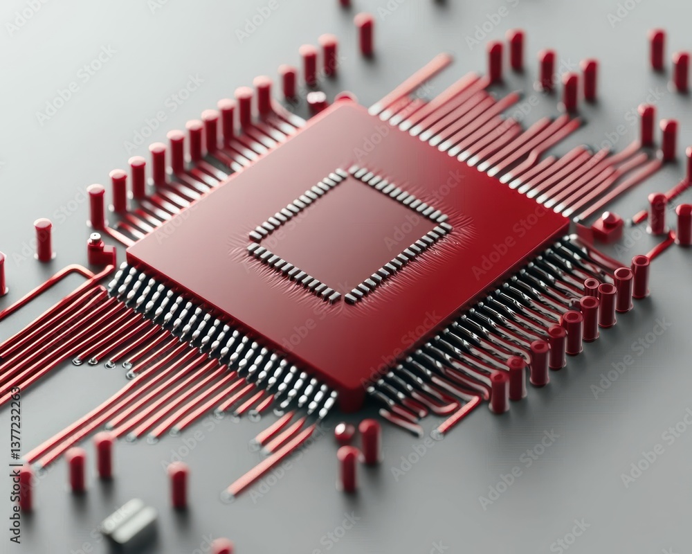 Minimalist 3Drendered AI microchip with digital energy flow Minimalist 3Drendered AI microchip with digital energy flow
