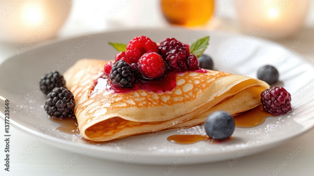 Delicious Stack of Fluffy Pancakes Topped with Fresh Berries and Syrup Delicious Stack of Fluffy Pancakes Topped with Fresh Berries and Syrup