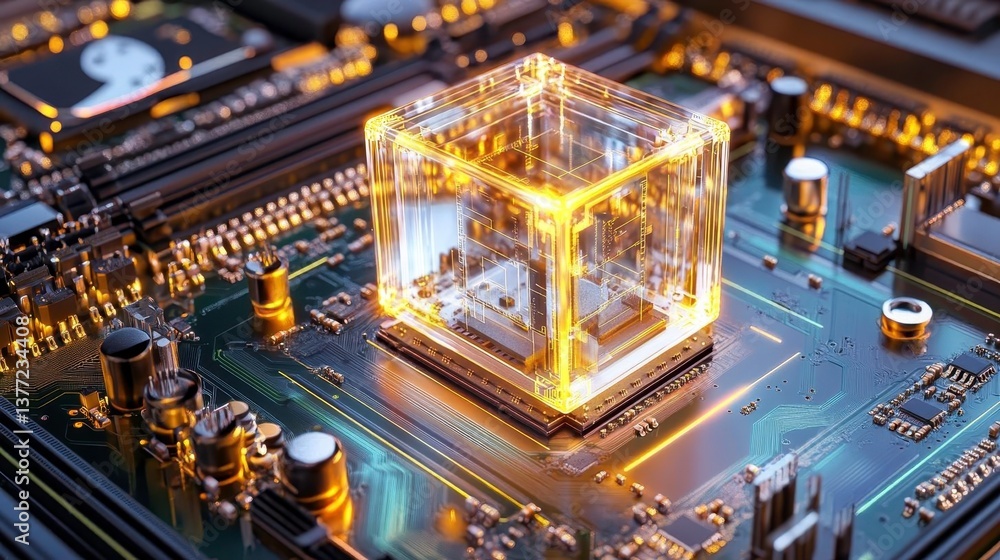 Fototapeta premium Futuristic CPU Chip on Motherboard - Artificial Intelligence