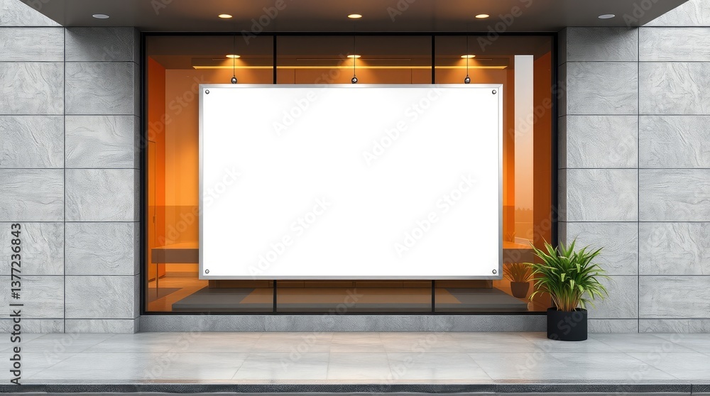 Storefront features a blank banner inside a glass window Storefront features a blank banner inside a glass window