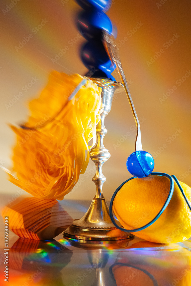 Colorful arrangement of objects with light reflections and shadows Colorful arrangement of objects with light reflections and shadows