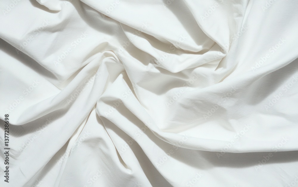 White fabric texture with soft folds and subtle pattern. Close-up view of a draped white textile showing its texture and wrinkles. The lighting creates soft shadows and highlights White fabric texture with soft folds and subtle pattern. Close-up view of a draped white textile showing its texture and wrinkles. The lighting creates soft shadows and highlights