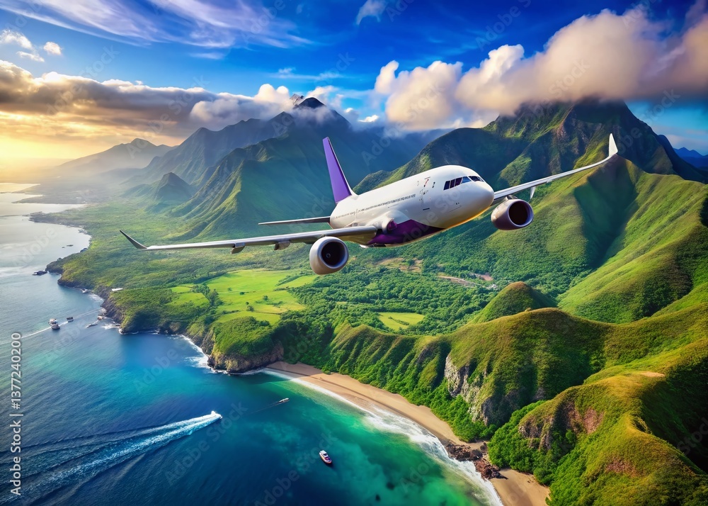 custom made wallpaper toronto digitalHawaiian Airlines Plane Soaring Over Honolulu, Oahu, Hawaii - Stunning Blue Sky