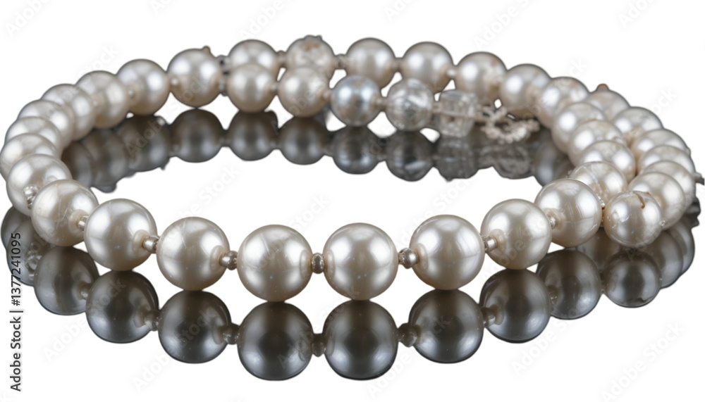Shiny pearl necklace with reflections, elegantly arranged, isolated.
Shiny pearl necklace with reflections, elegantly arranged, isolated.