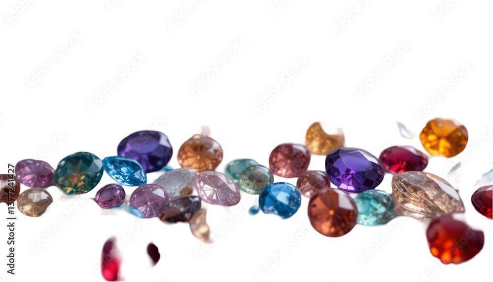 Scattered gemstones in various colors, highly detailed and polished.
Scattered gemstones in various colors, highly detailed and polished.