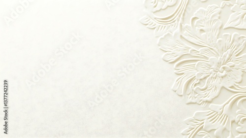 Decorative embossed floral design on light cream colored paper