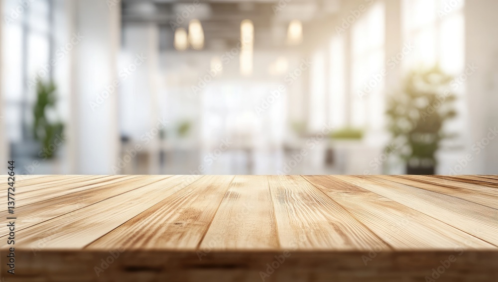 Empty light wood table in modern office setting Empty light wood table in modern office setting