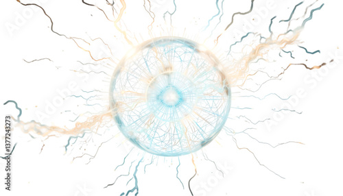 Electric energy sphere with dynamic plasma effects, futuristic and isolated.
