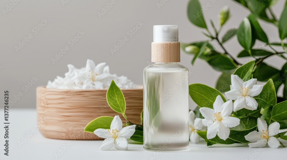 Elegant Perfume Bottle Surrounded by Colorful Fresh Flower Bouquet Elegant Perfume Bottle Surrounded by Colorful Fresh Flower Bouquet