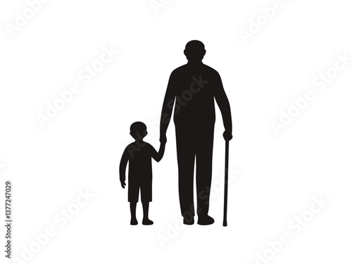 Grandfather and grandson silhouette vector for family themes, social projects, health education, and generational illustrations