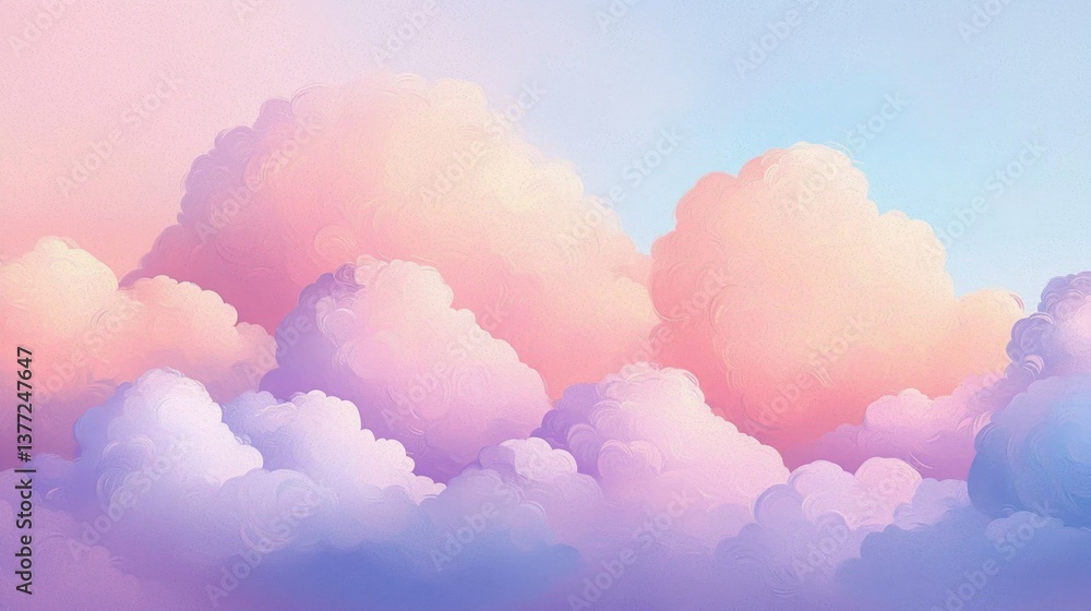 A serene landscape of fluffy cotton candy clouds in gentle hues. A serene landscape of fluffy cotton candy clouds in gentle hues.
