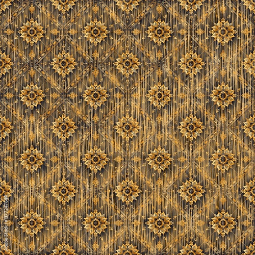 Untitled Artwork Seamless tribal Ikat fabric pattern, suitable for carpets, wallpapers, furniture, interior decoration, art work.