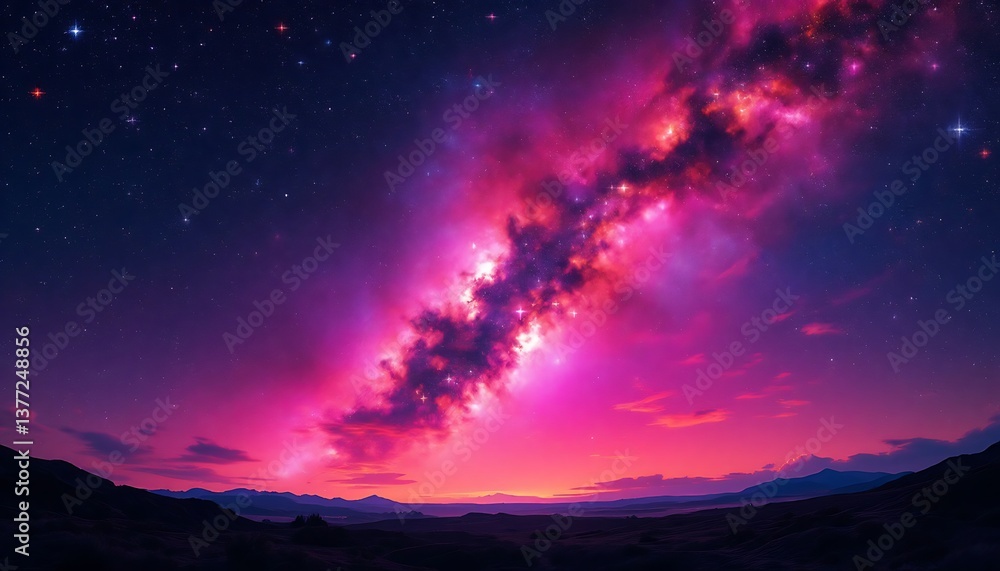 Fototapeta premium Vibrant Night Sky Over Mountains with Galactic Cloud and Stars