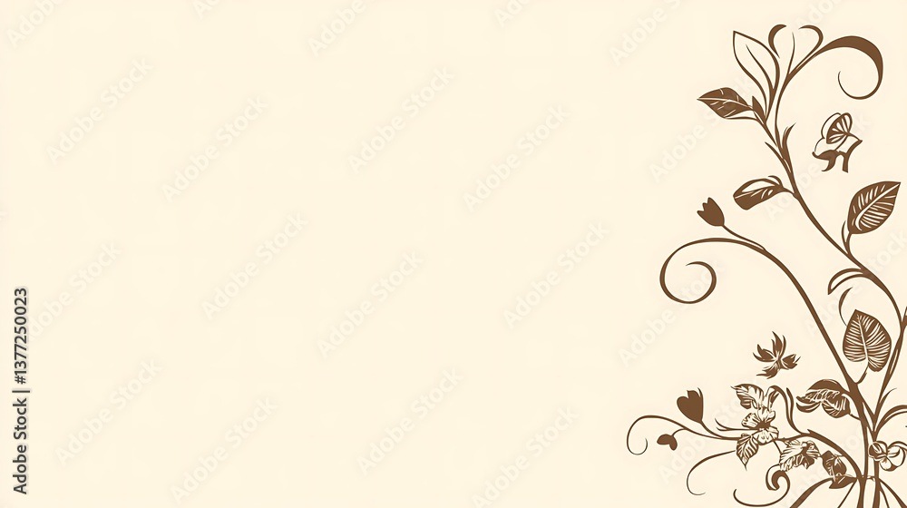 Decorative floral design with leaves and butterflies on beige background Decorative floral design with leaves and butterflies on beige background