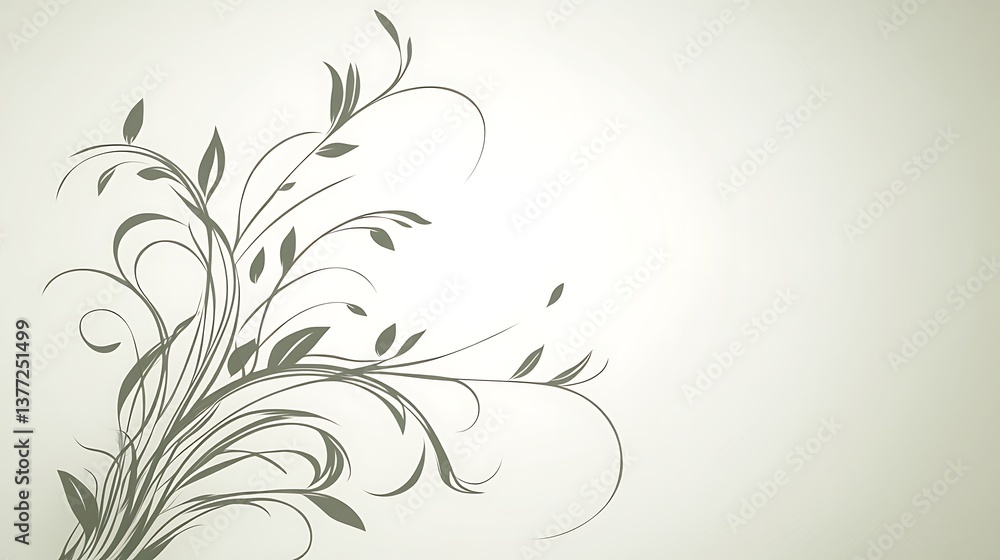A stylized floral design with leaves and graceful swirling branches A stylized floral design with leaves and graceful swirling branches